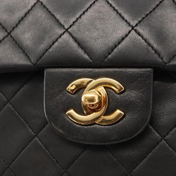 CHANEL Matelasse 25 Double Flap Chain Bag Lamb Skin Black Gold CC Auth 156638SAV - Picture 11 of 16